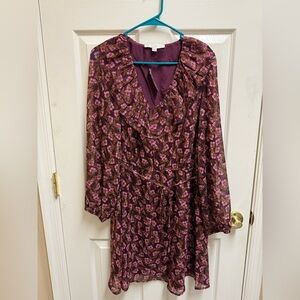 LOFT Purple and Pink Floral Long Sleeve Dress